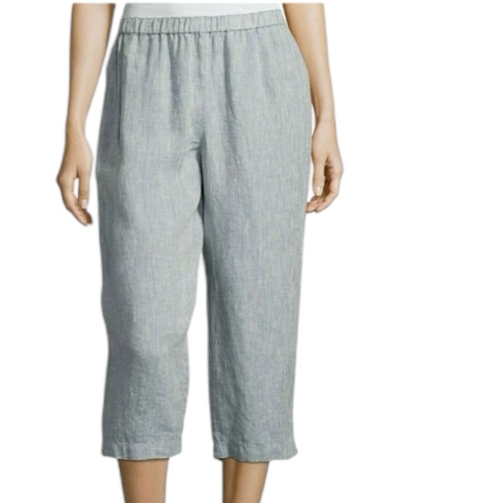 Eileen Fisher Women’s Yarn-Dyed Handkerchief Organic Linen‎ Cropped Pants 2X NEW